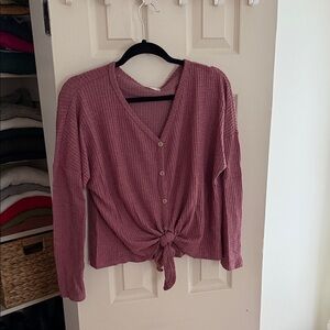 Altar'd State Mauve Button-Down Tie Front Top